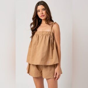 Tan Sleeveless Tie-Strap Romper
